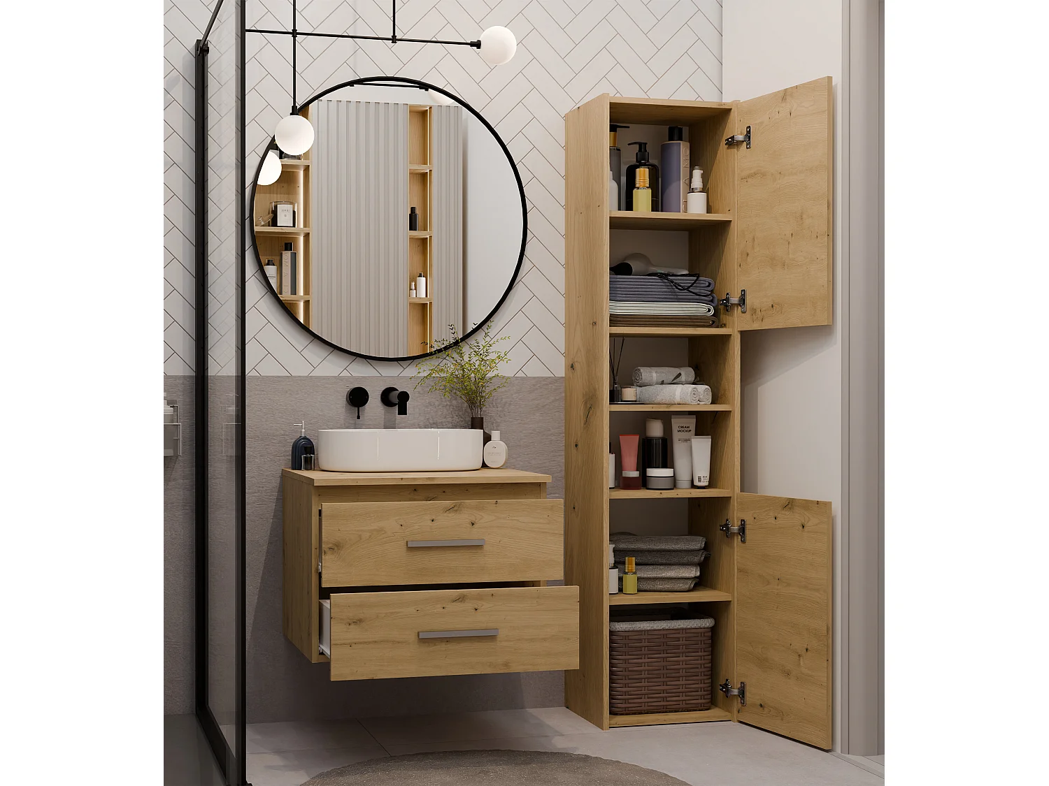 Mobile bagno sospeso 60 cm con 2 cassetti rovere MLBT1