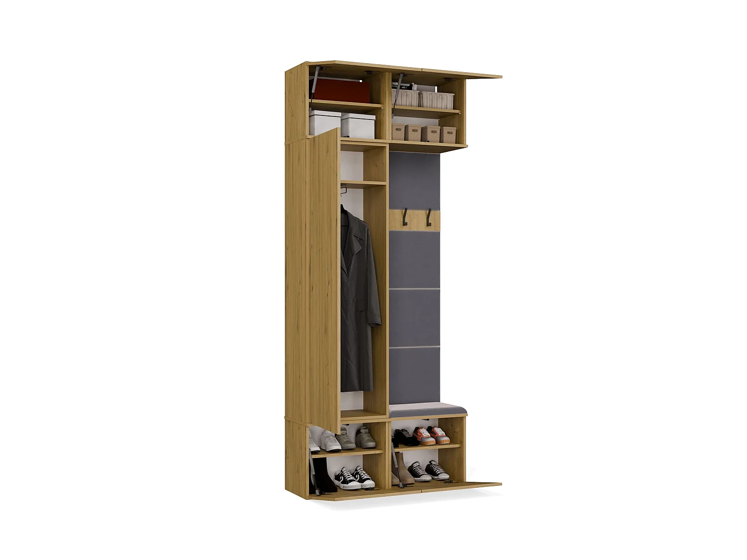 Mobile ingresso guardarobe 100x238 con appendiabiti rovere/grigio MIT15