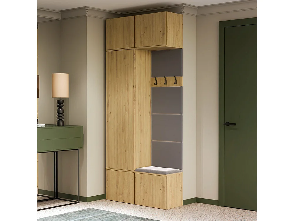 Mobile ingresso guardarobe 100x238 con appendiabiti rovere/grigio MIT15