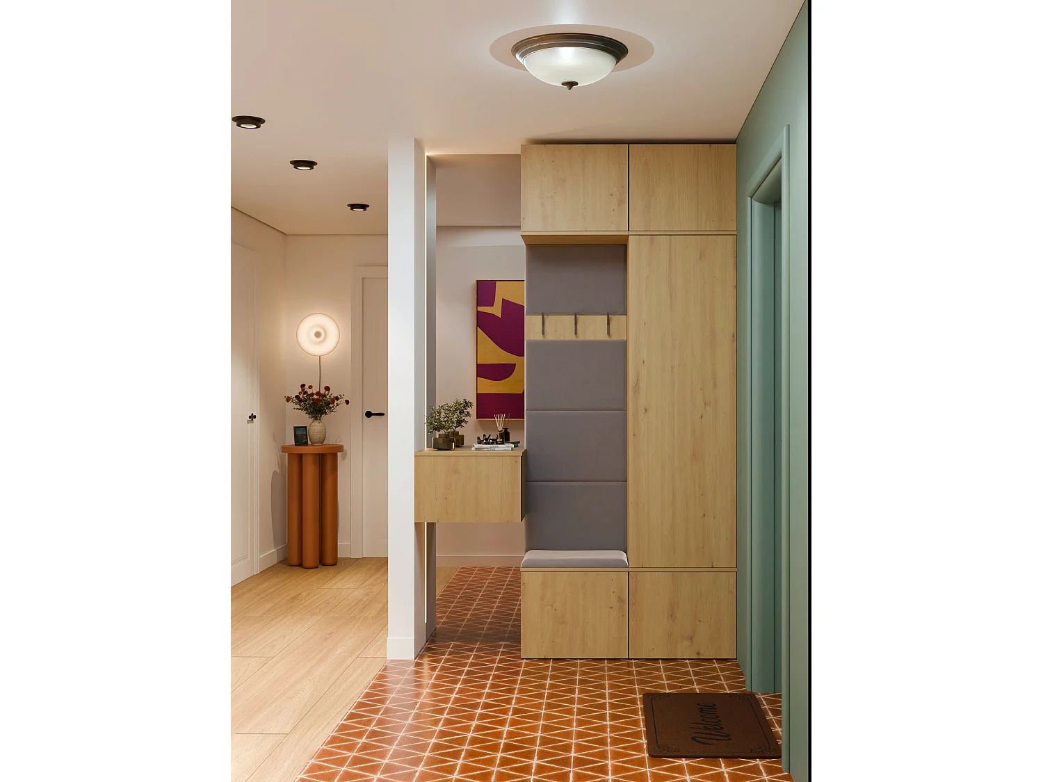 Mobile ingresso guardarobe 100x238 con appendiabiti rovere/grigio MIT15
