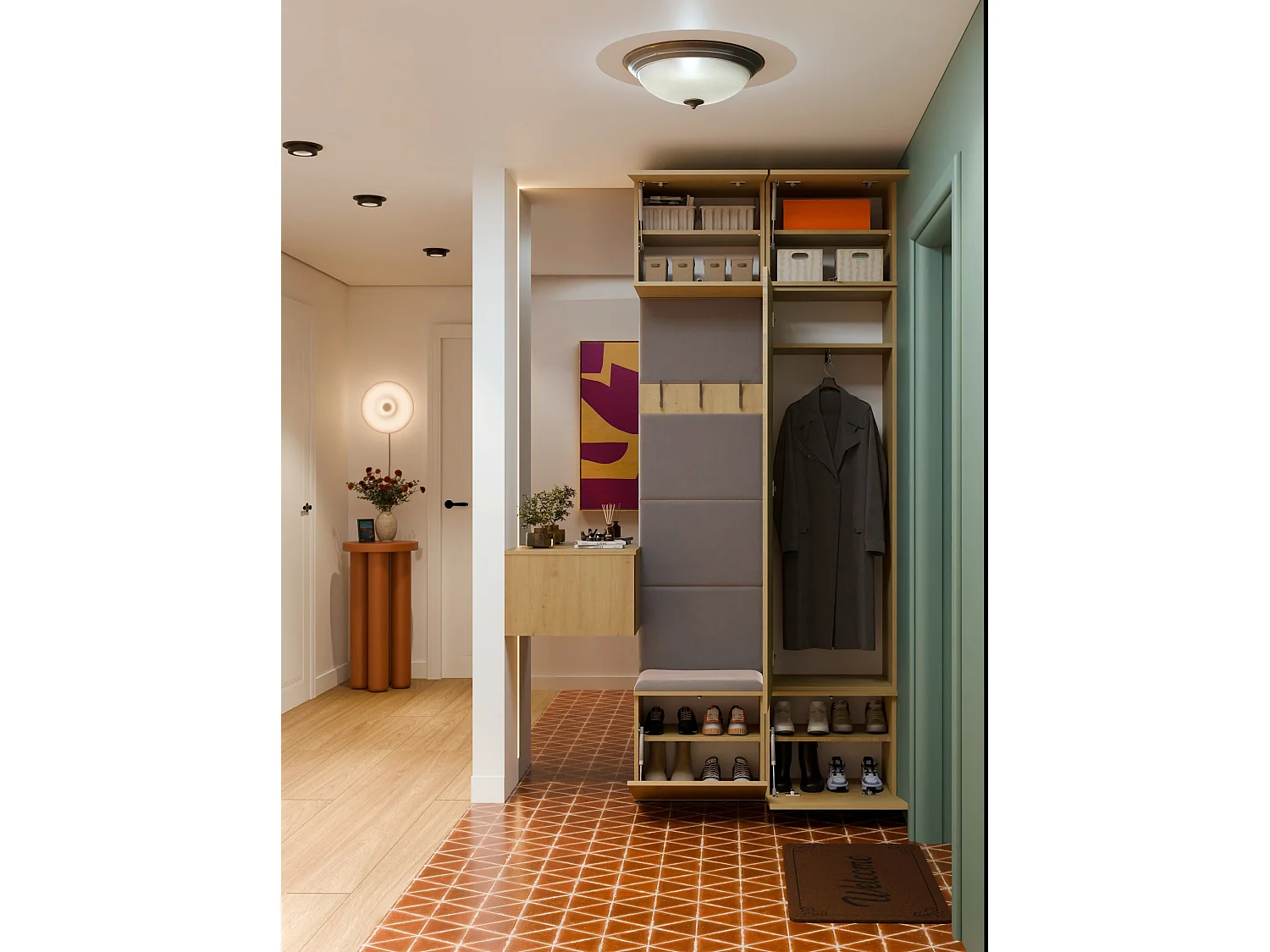 Mobile ingresso guardarobe 100x238 con appendiabiti rovere/grigio MIT15