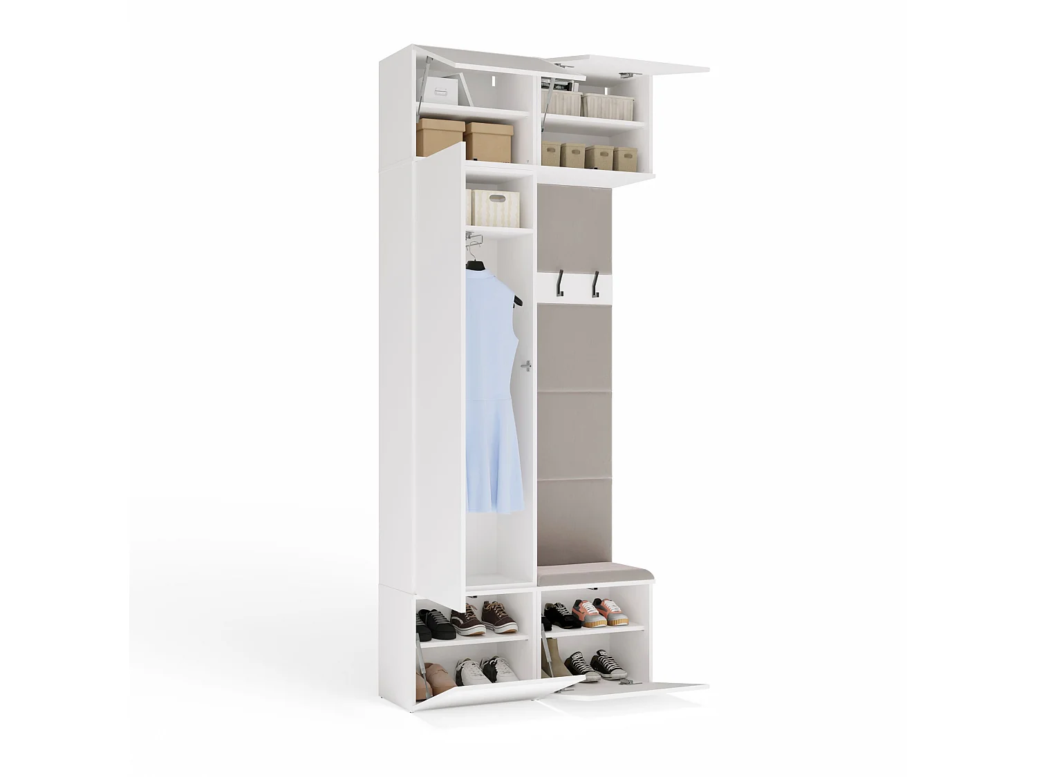Mobile ingresso guardarobe 100x238 con appendiabiti bianco/beige MIT15