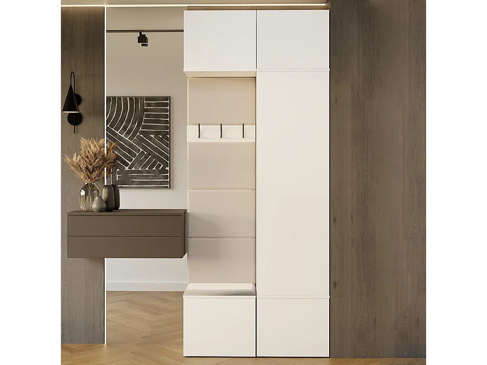Mobile ingresso guardarobe 100x238 con appendiabiti bianco/beige MIT15
