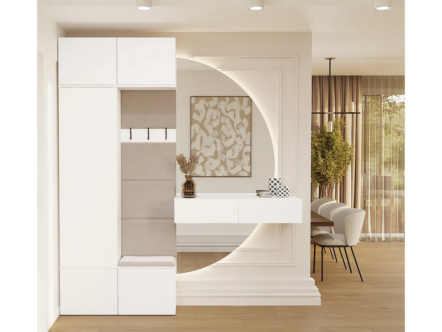 Mobile ingresso guardarobe 100x238 con appendiabiti bianco/beige MIT15