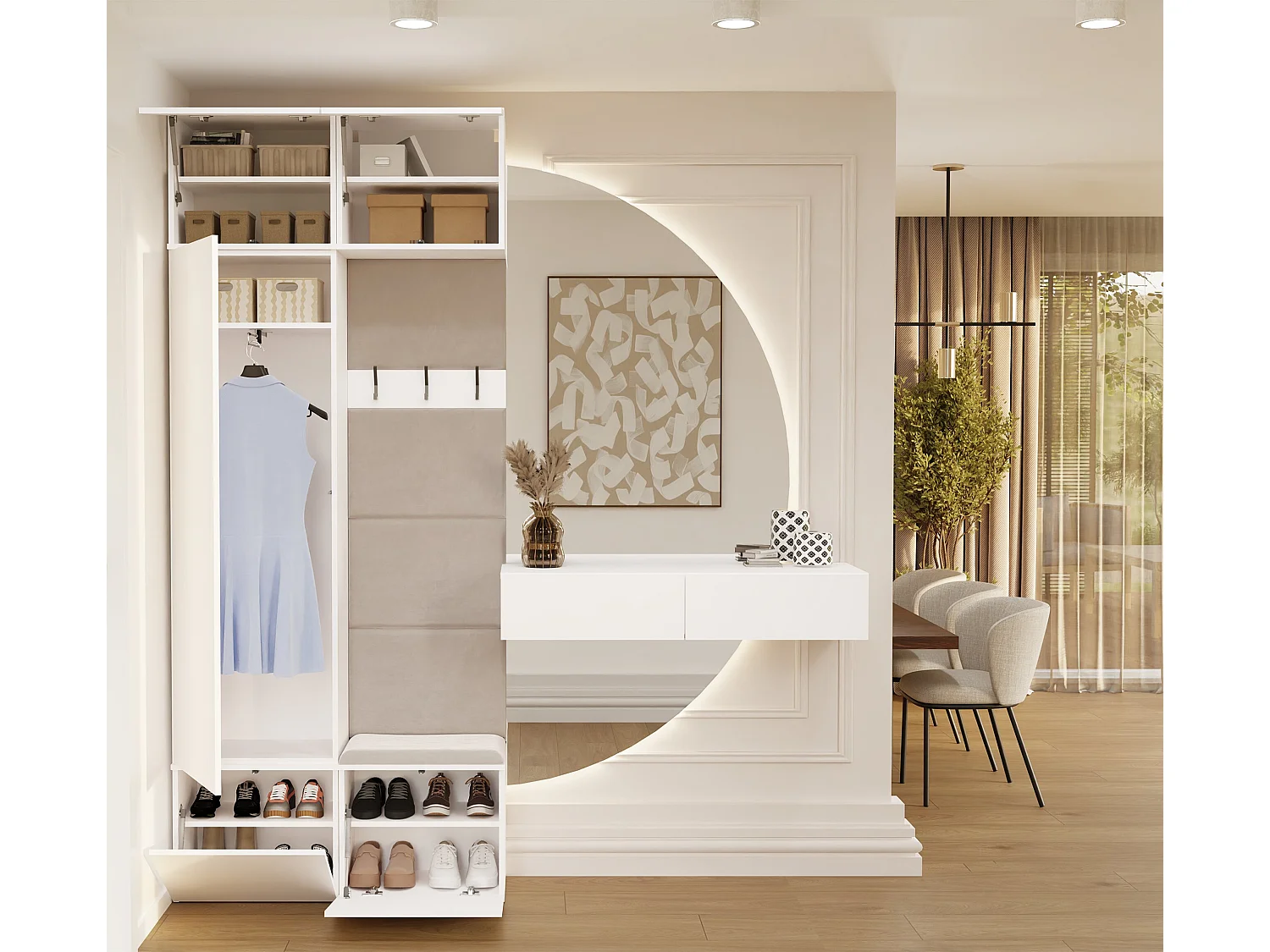 Mobile ingresso guardarobe 100x238 con appendiabiti bianco/beige MIT15