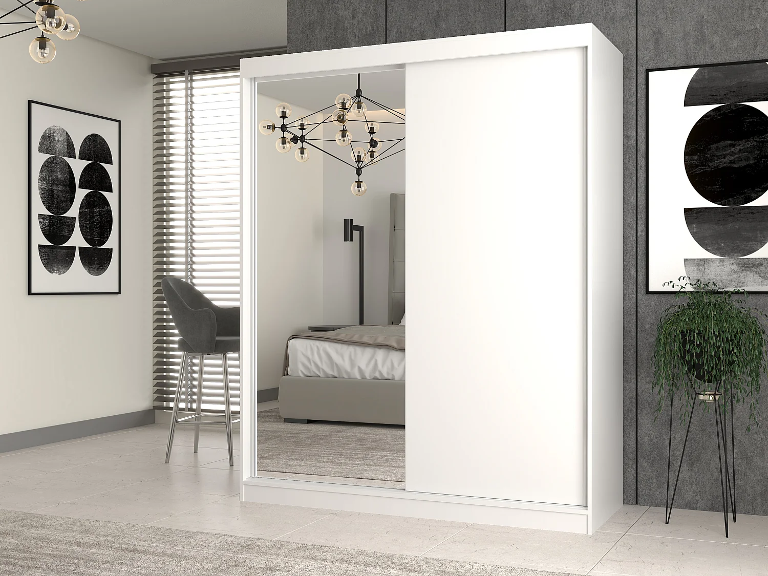 Armadio due ante scorrevoli 160x200 cm con specchio bianco AT23