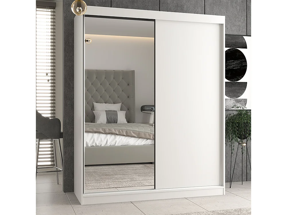 Armadio due ante scorrevoli 160x200 cm con specchio bianco AT23