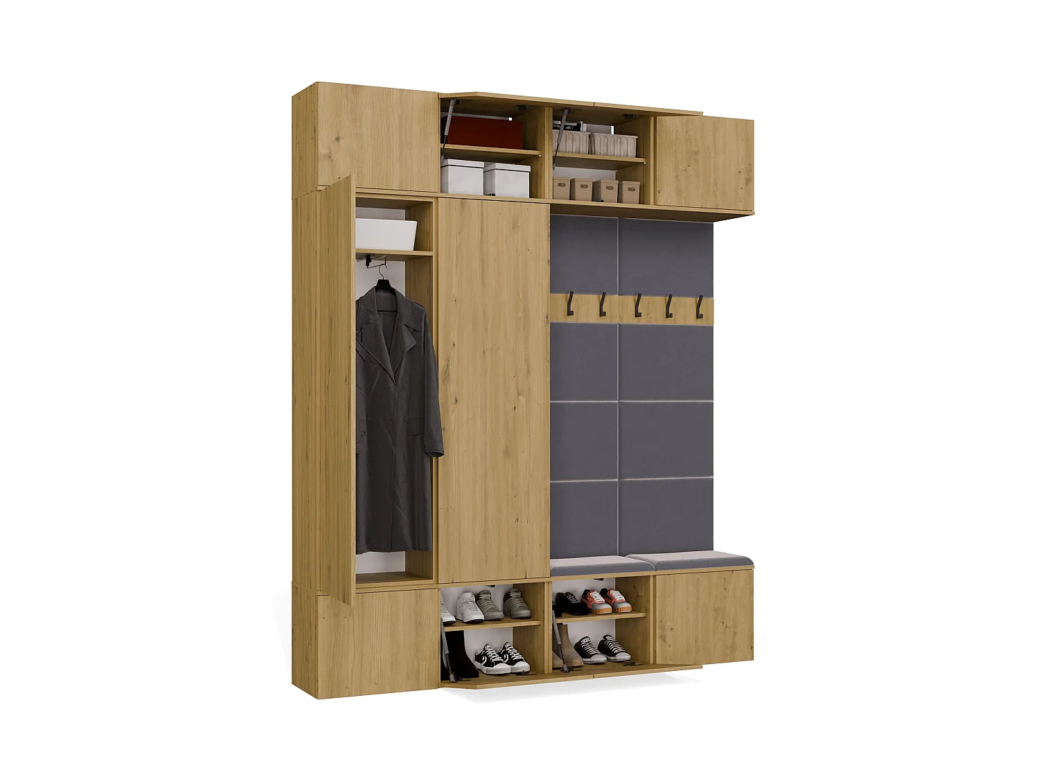 Mobile ingresso 200x238 cm con guardaroba e scarpiera rovere/grigio MIT12