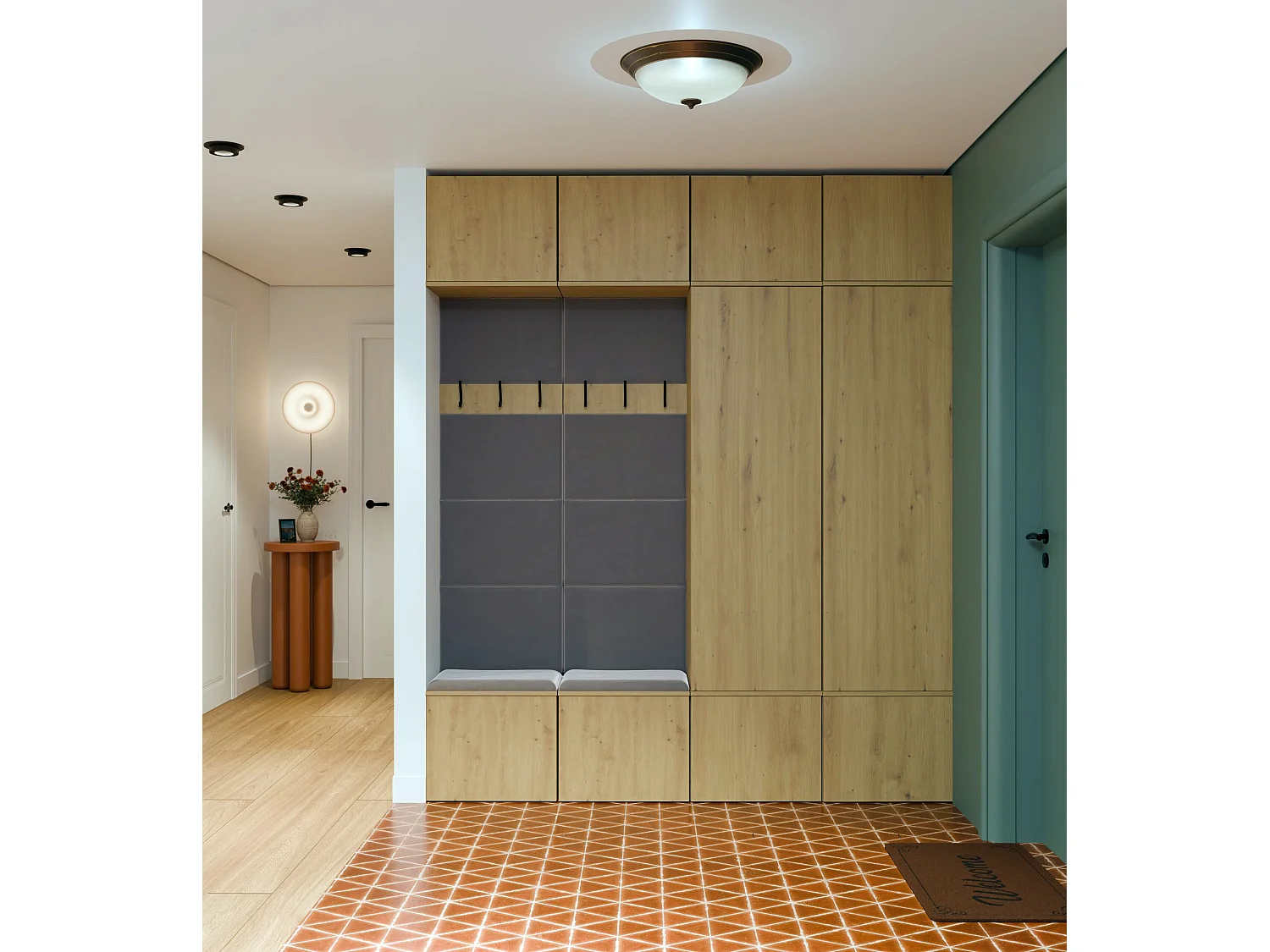 Mobile ingresso 200x238 cm con guardaroba e scarpiera rovere/grigio MIT12