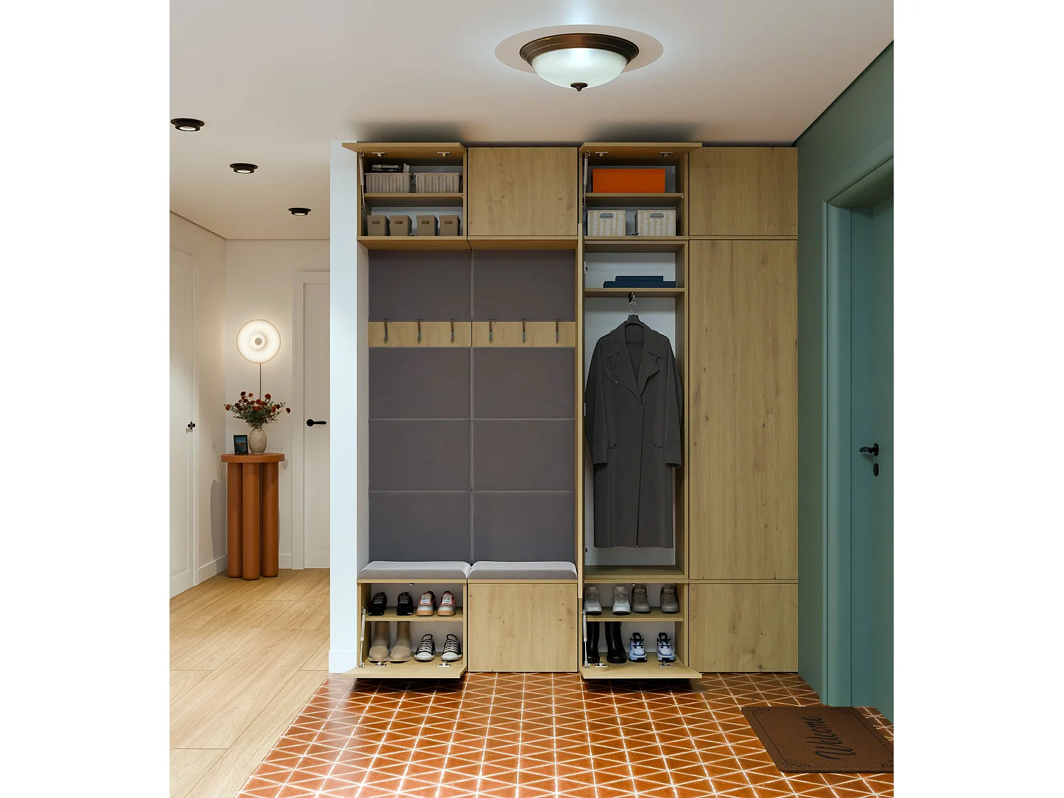 Mobile ingresso 200x238 cm con guardaroba e scarpiera rovere/grigio MIT12
