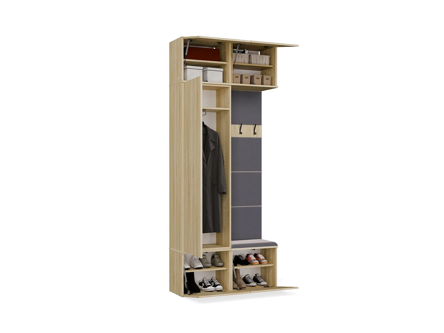 Mobile ingresso guardarobe 100x238 con appendiabiti rovere chiaro/grigio MIT15