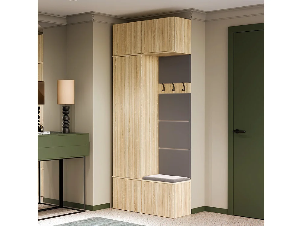 Mobile ingresso guardarobe 100x238 con appendiabiti rovere chiaro/grigio MIT15