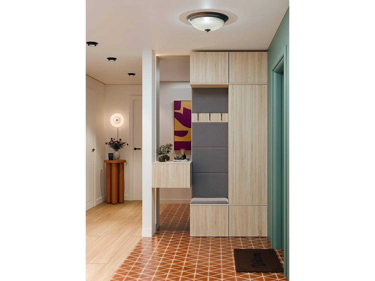 Mobile ingresso guardarobe 100x238 con appendiabiti rovere chiaro/grigio MIT15