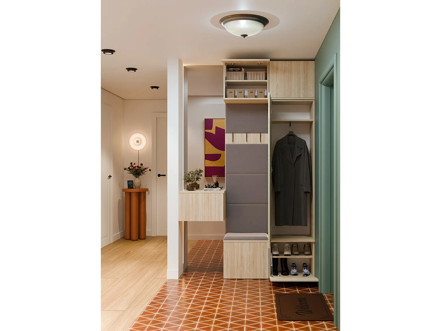 Mobile ingresso guardarobe 100x238 con appendiabiti rovere chiaro/grigio MIT15