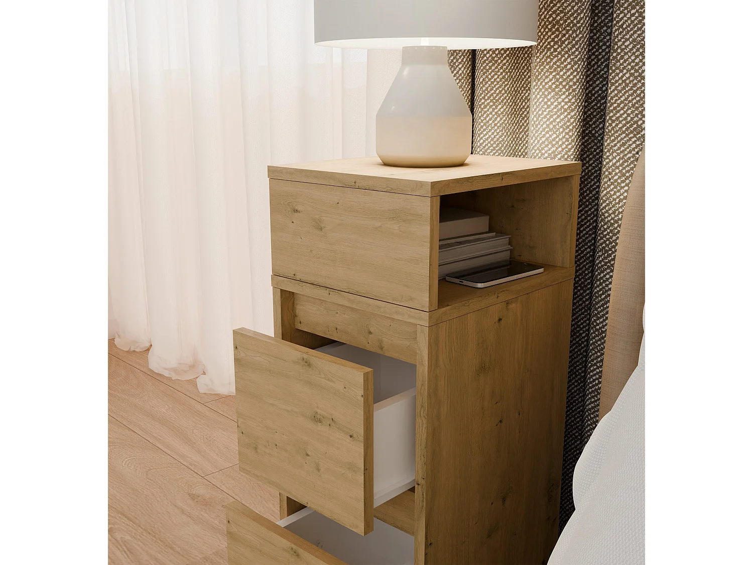 Comodino salvaspazio 27x65 cm con vano a giorno rovere COT8