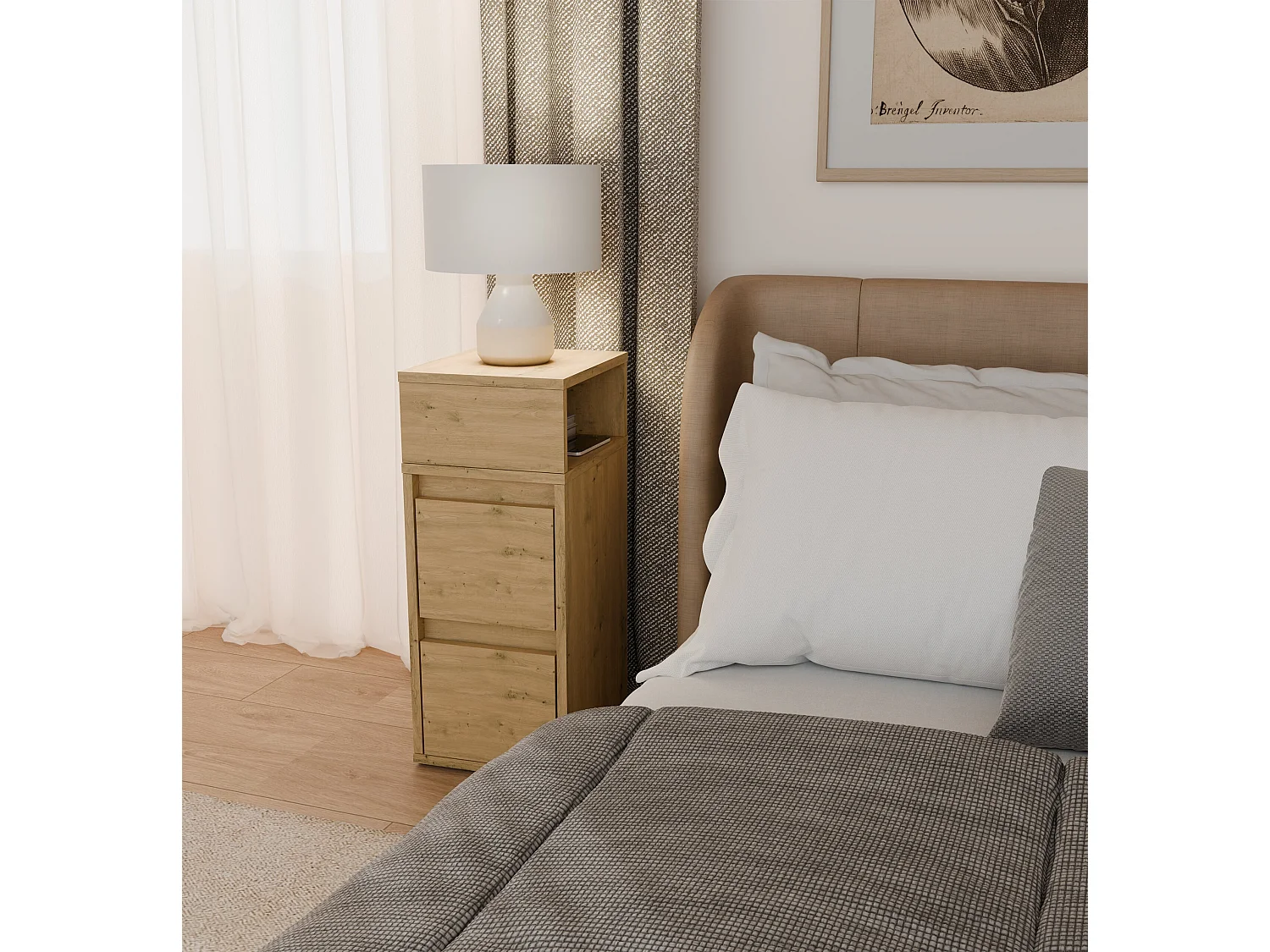 Comodino salvaspazio 27x65 cm con vano a giorno rovere COT8