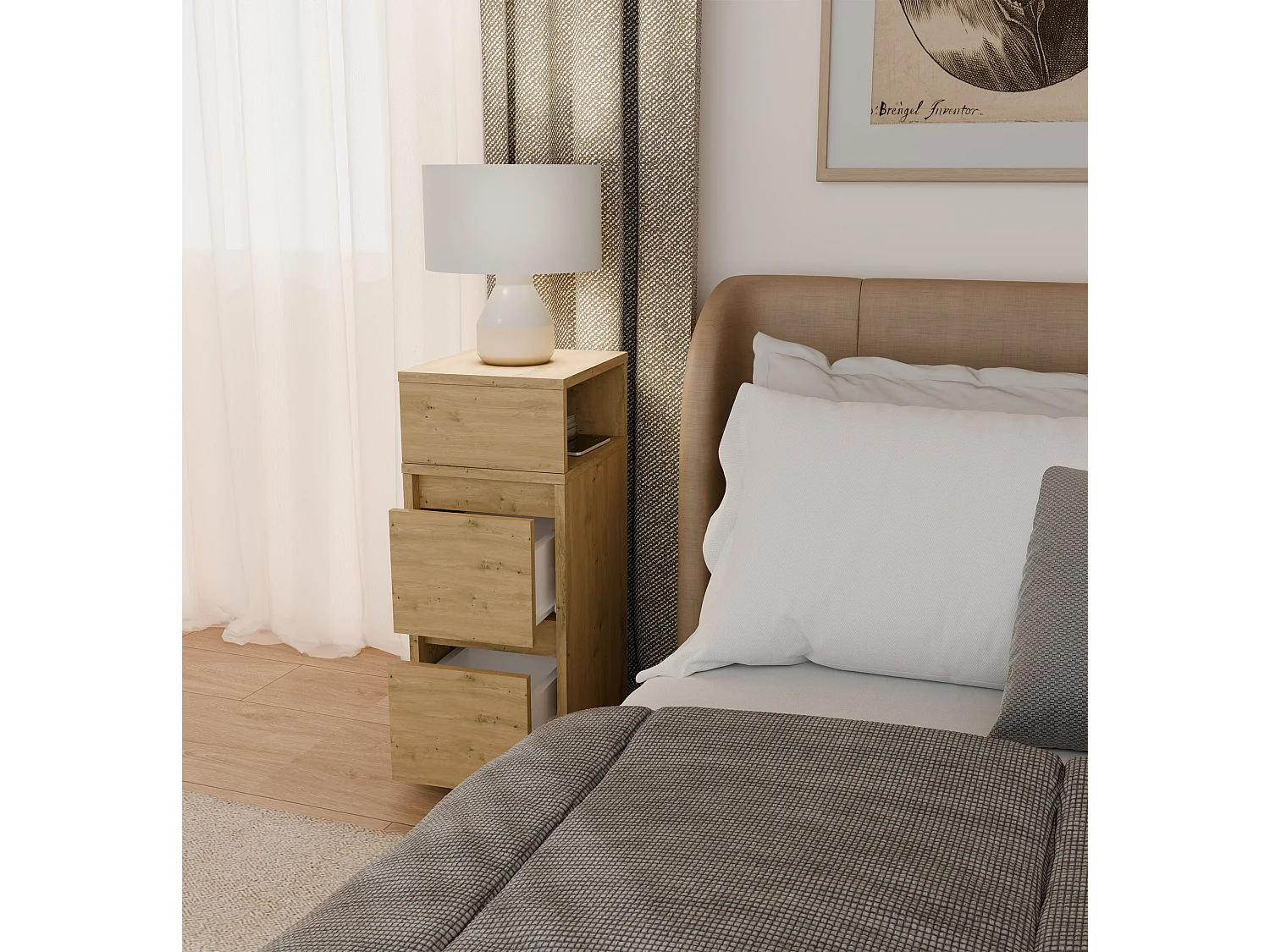 Comodino salvaspazio 27x65 cm con vano a giorno rovere COT8