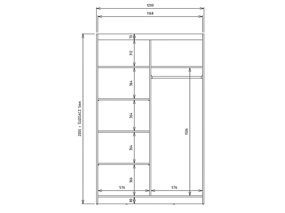 Armadio ad ante scorrevoli 120x200 cm con specchio rovere/antracite AT3
