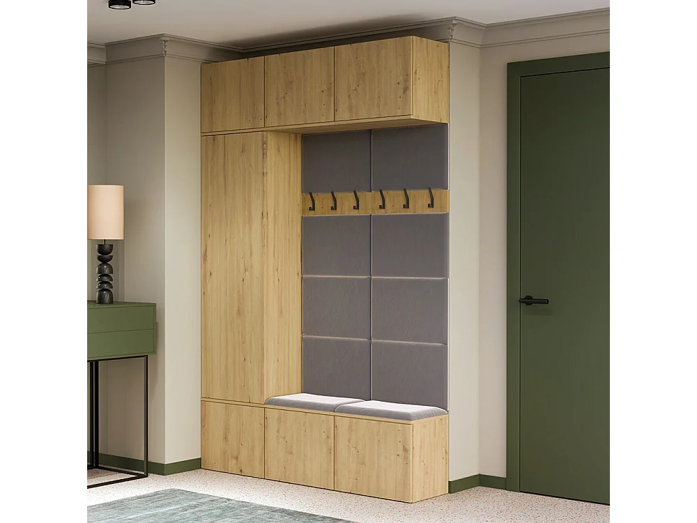 Mobile ingresso moderno 150x238 con scarpiera rovere/grigio MIT10