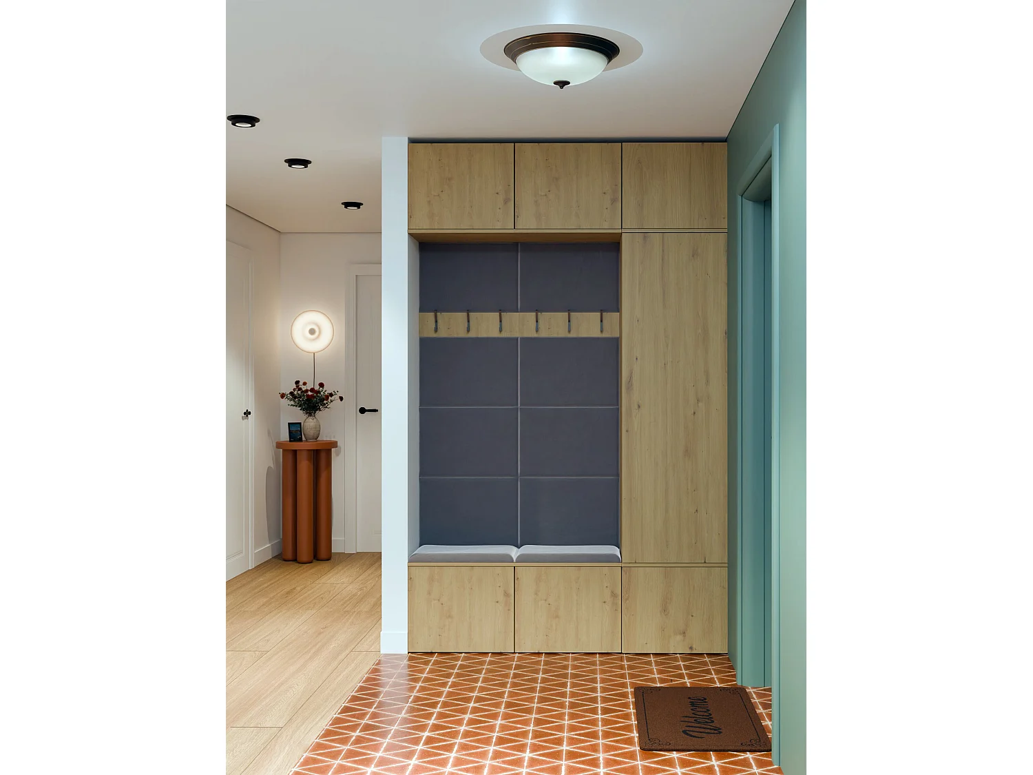 Mobile ingresso moderno 150x238 con scarpiera rovere/grigio MIT10