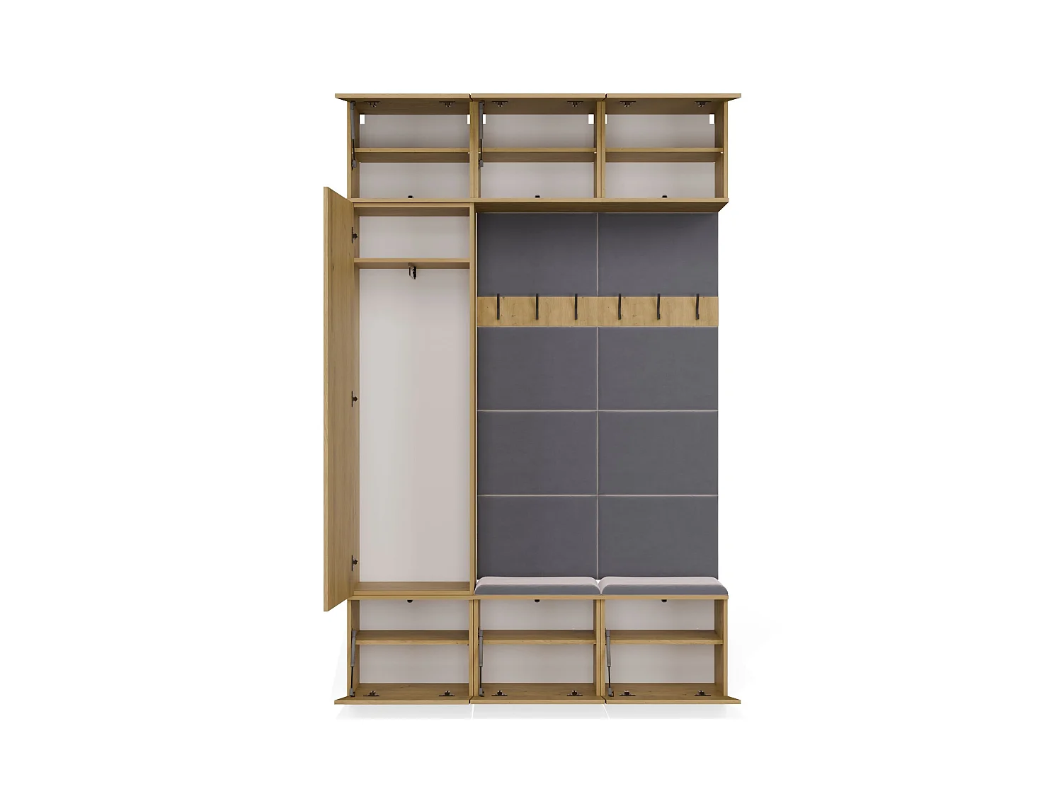 Mobile ingresso moderno 150x238 con scarpiera rovere/grigio MIT10