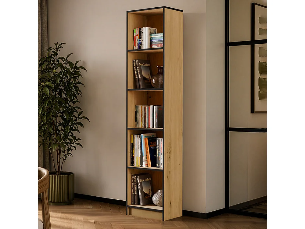 Libreria moderna 182x40x30 cm con 4 ripiani rovere e nero LBT1