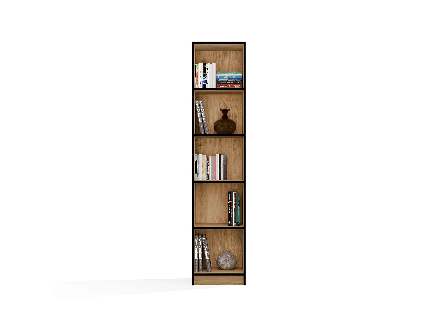 Libreria moderna 182x40x30 cm con 4 ripiani rovere e nero LBT1