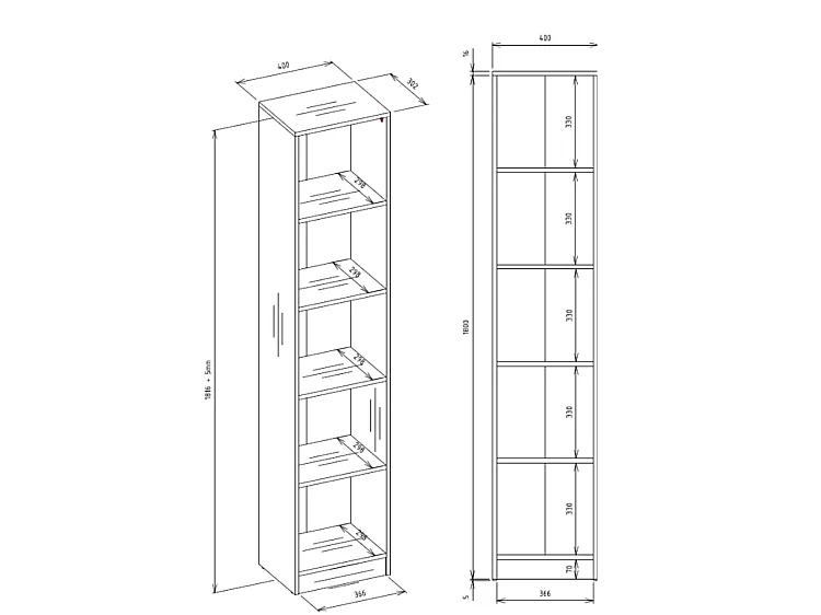 Libreria moderna 182x40x30 cm con 4 ripiani rovere e nero LBT1