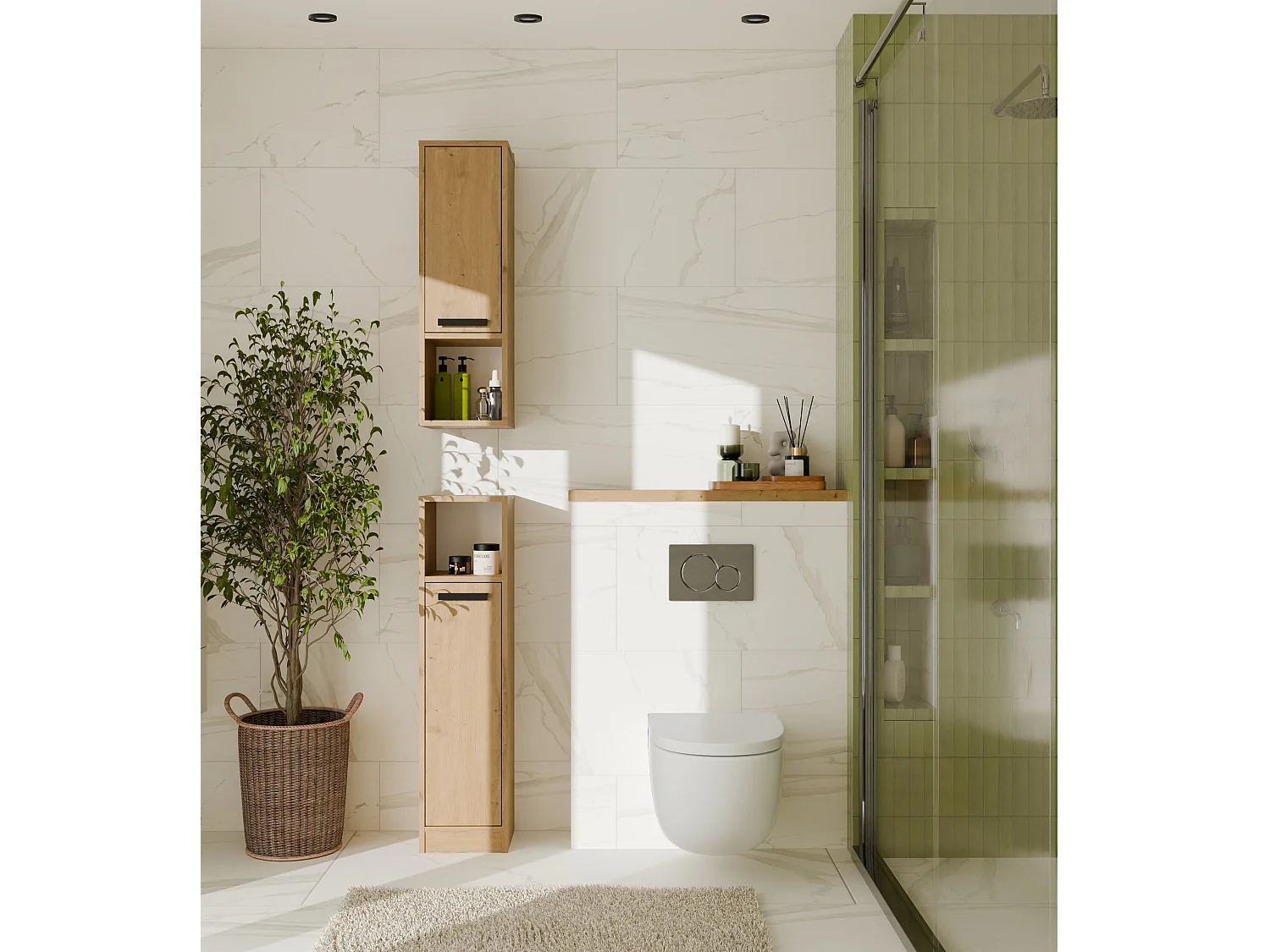Mobile bagno salvaspazio 25,5x102 cm con 2 ante rovere MBT7