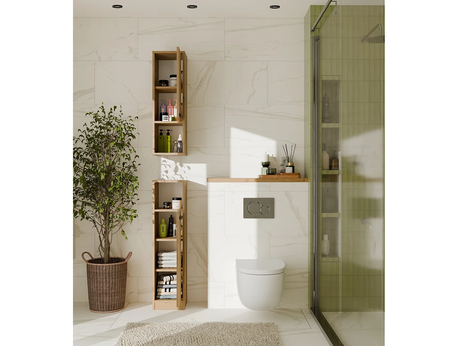 Mobile bagno salvaspazio 25,5x102 cm con 2 ante rovere MBT7