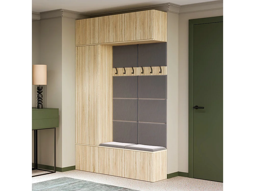 Mobile ingresso moderno 150x238 con scarpiera rovere chiaro/grigio MIT10