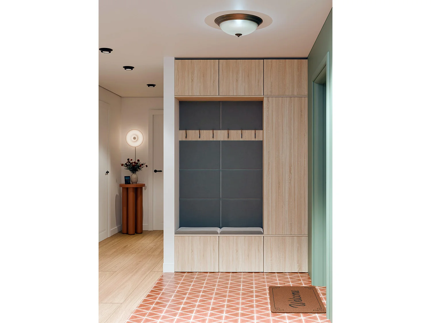 Mobile ingresso moderno 150x238 con scarpiera rovere chiaro/grigio MIT10