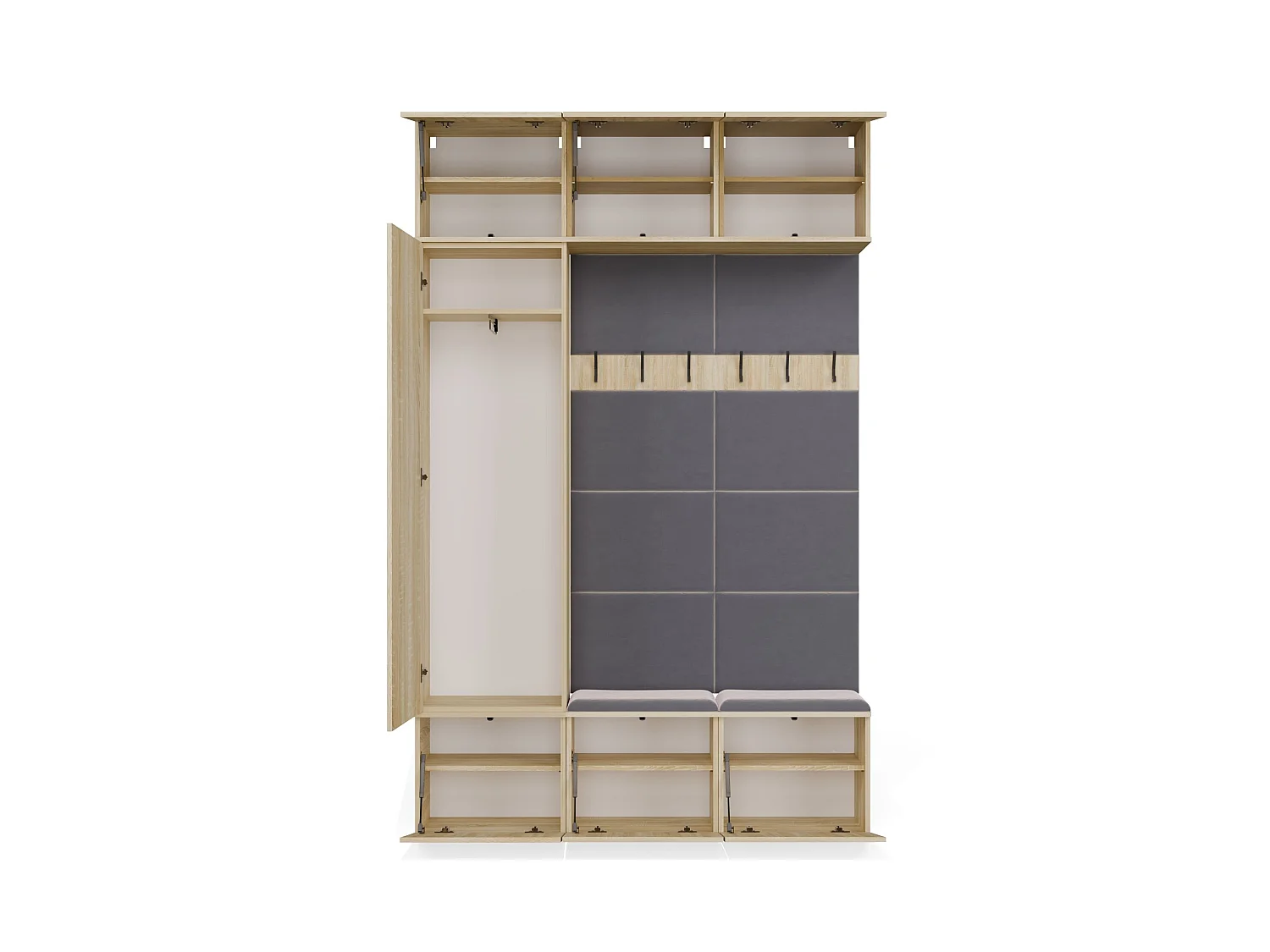 Mobile ingresso moderno 150x238 con scarpiera rovere chiaro/grigio MIT10