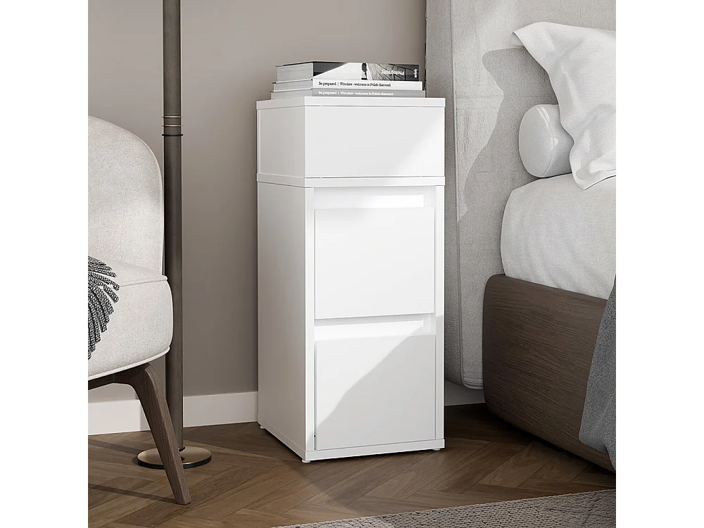 Comodino salvaspazio 27x65 cm con vano a giorno bianco COT8