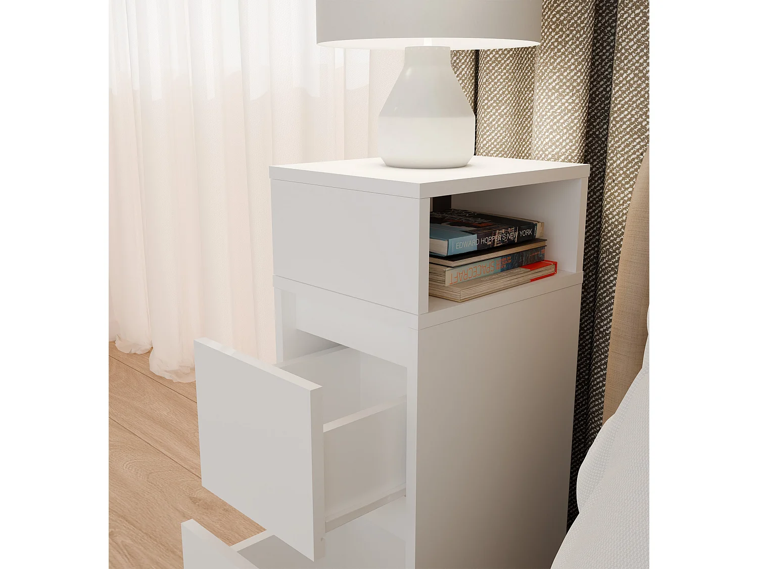 Comodino salvaspazio 27x65 cm con vano a giorno bianco COT8