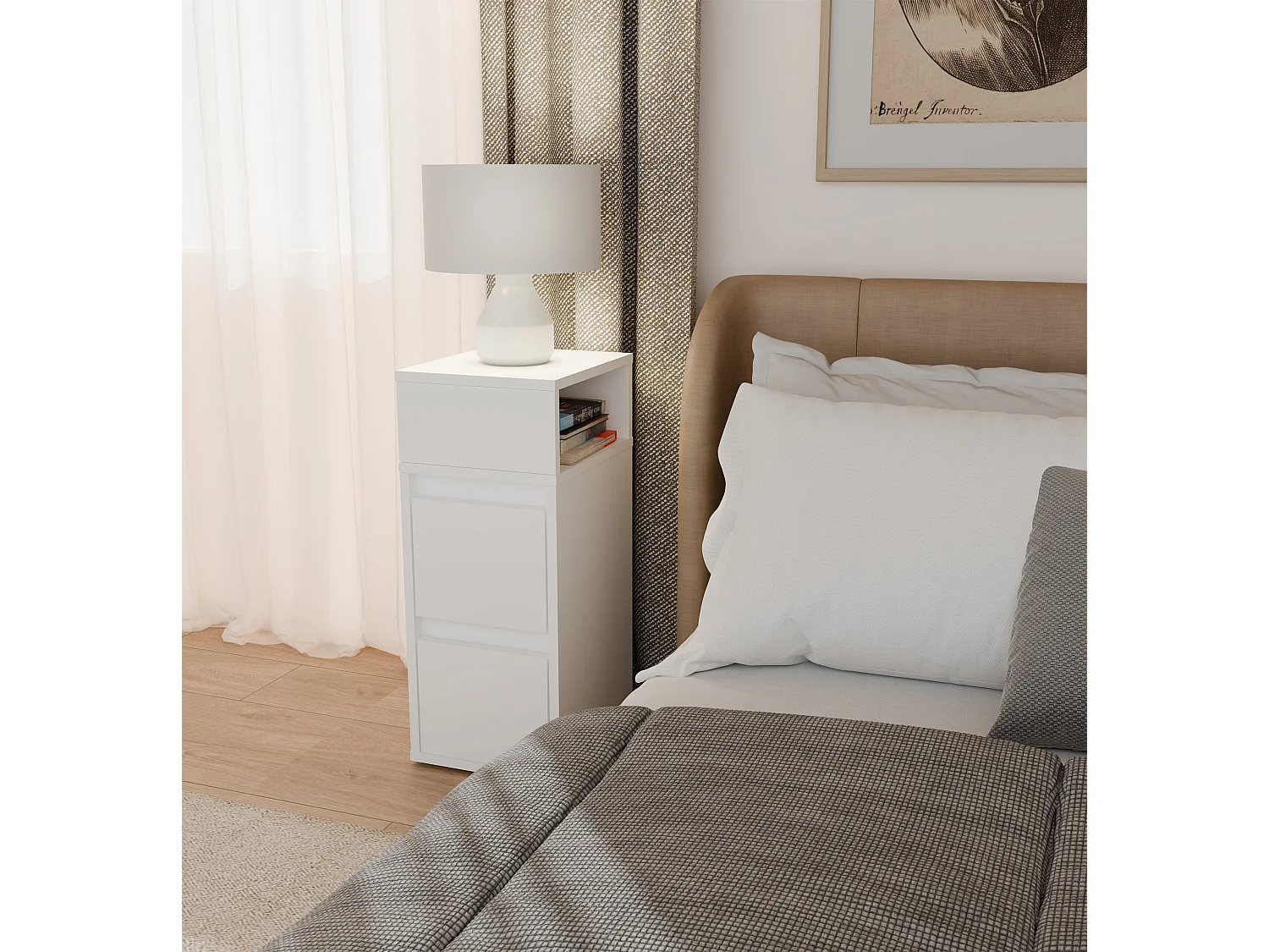 Comodino salvaspazio 27x65 cm con vano a giorno bianco COT8