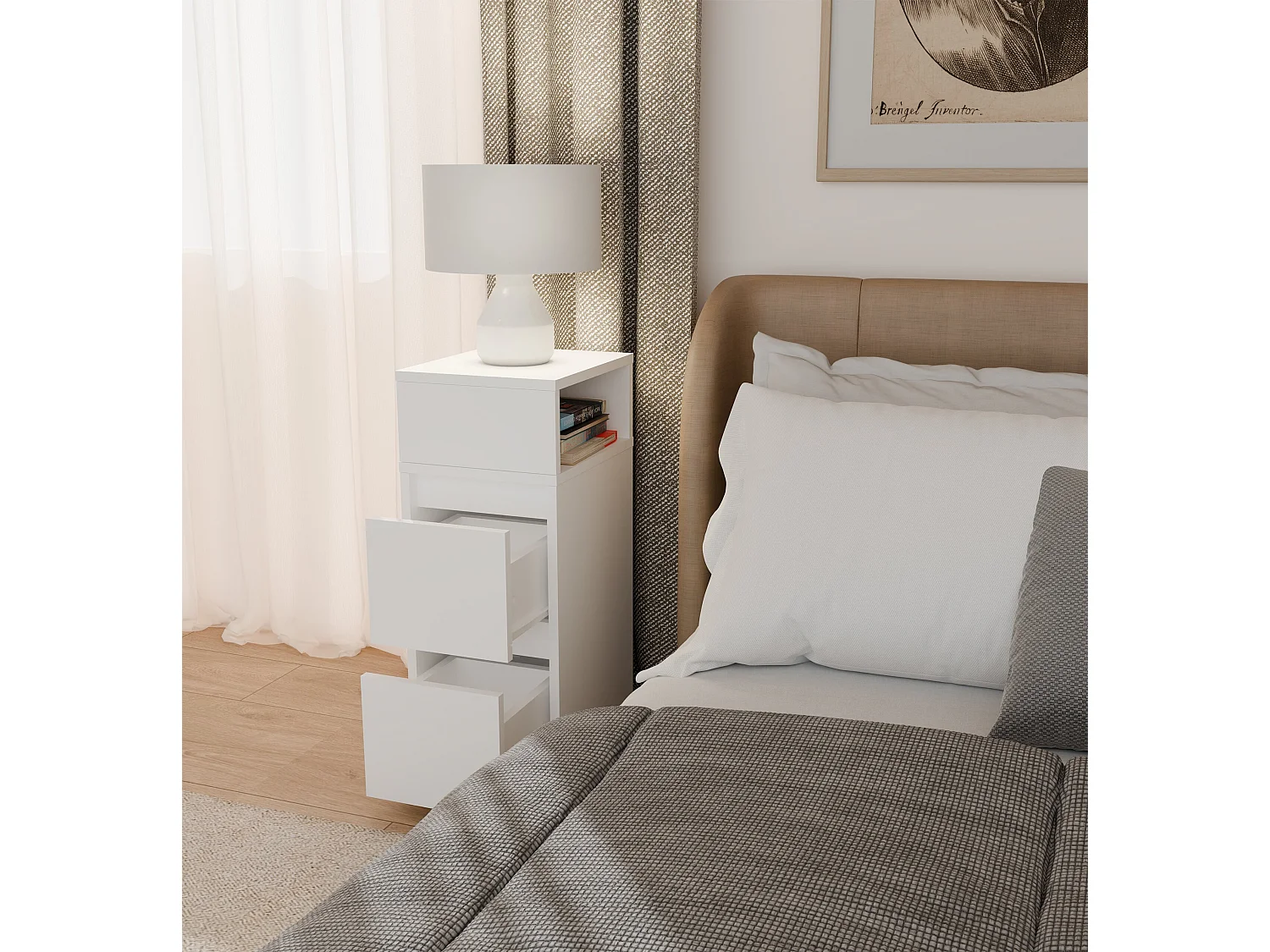 Comodino salvaspazio 27x65 cm con vano a giorno bianco COT8