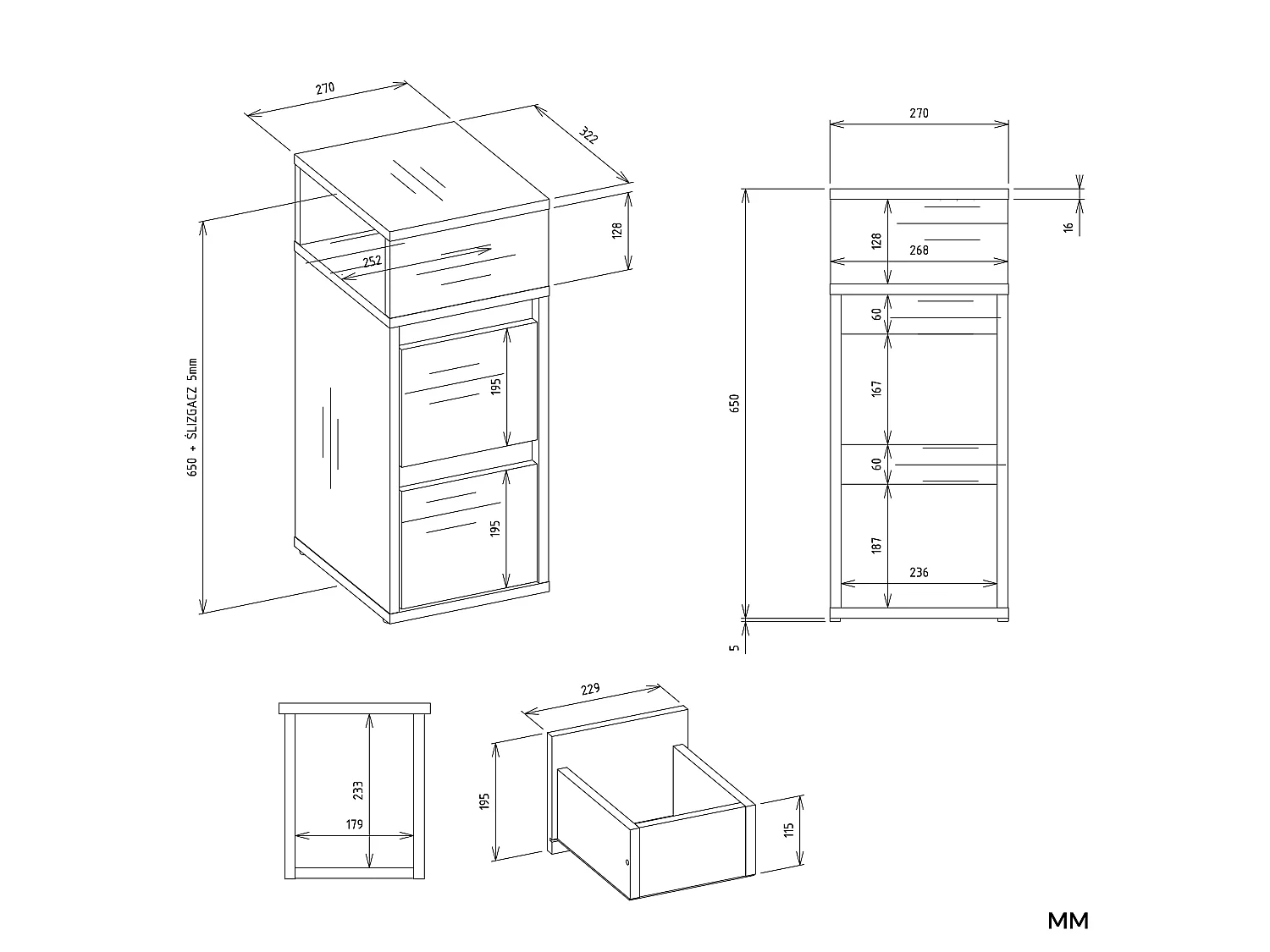Comodino salvaspazio 27x65 cm con vano a giorno bianco COT8