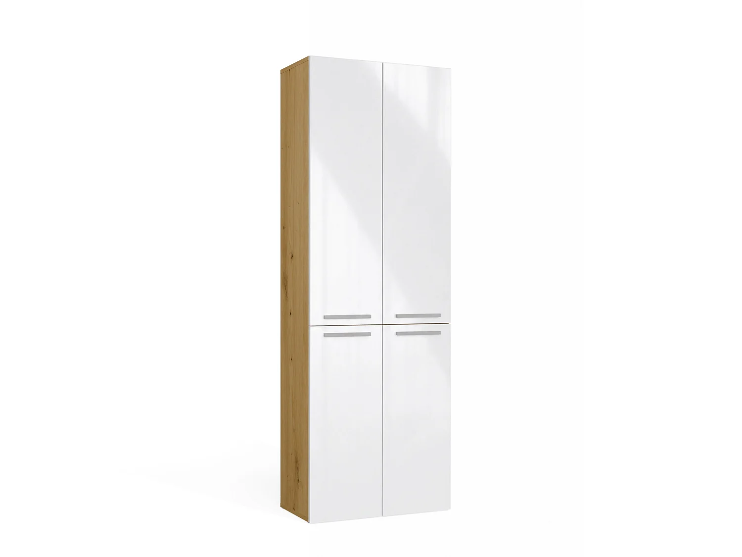 Armadio bagno salvaspazio 60x174 cm con 2 cesti portabiancheria bianco lucido e rovere ABT3