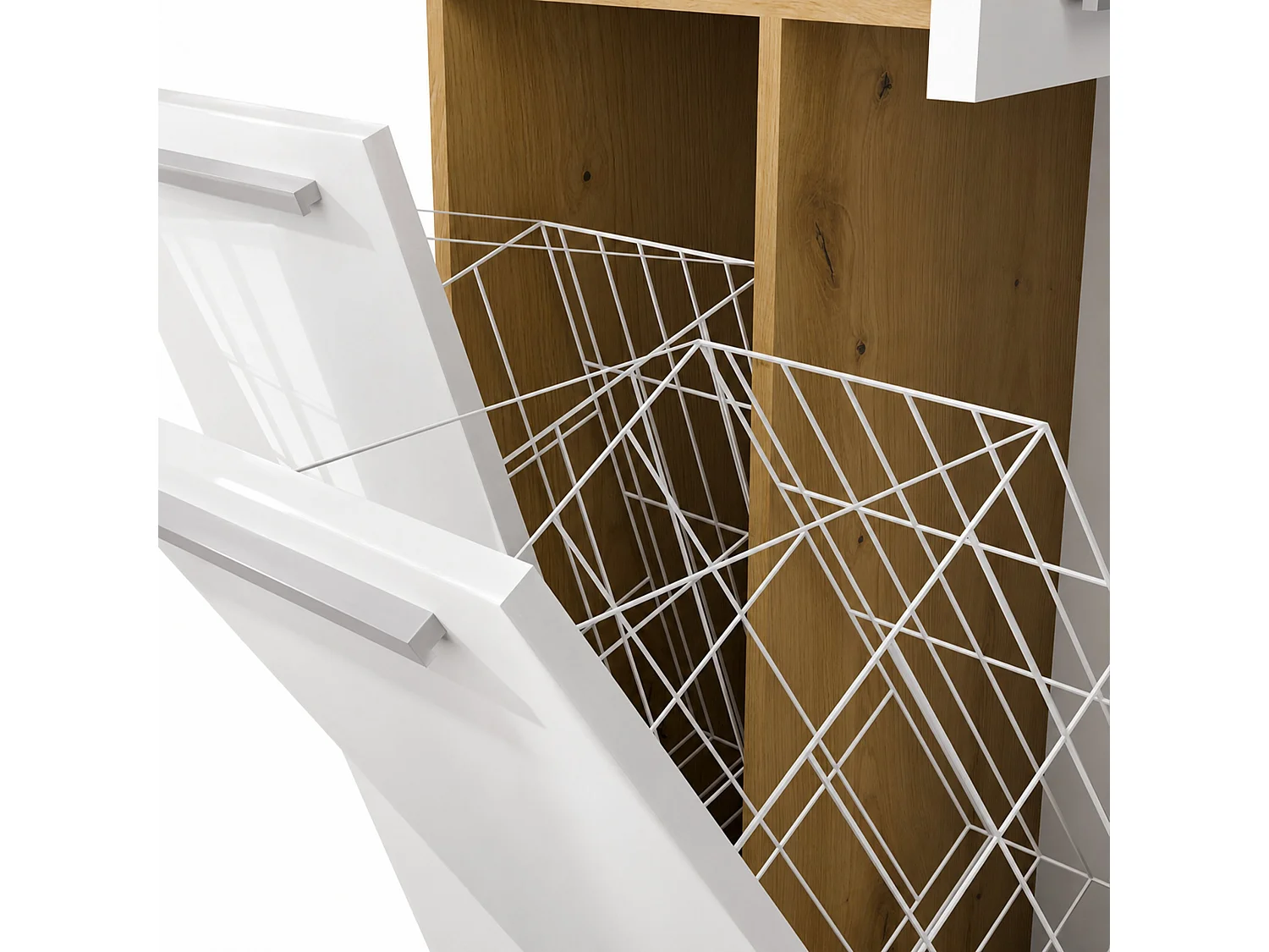 Armadio bagno salvaspazio 60x174 cm con 2 cesti portabiancheria bianco lucido e rovere ABT3