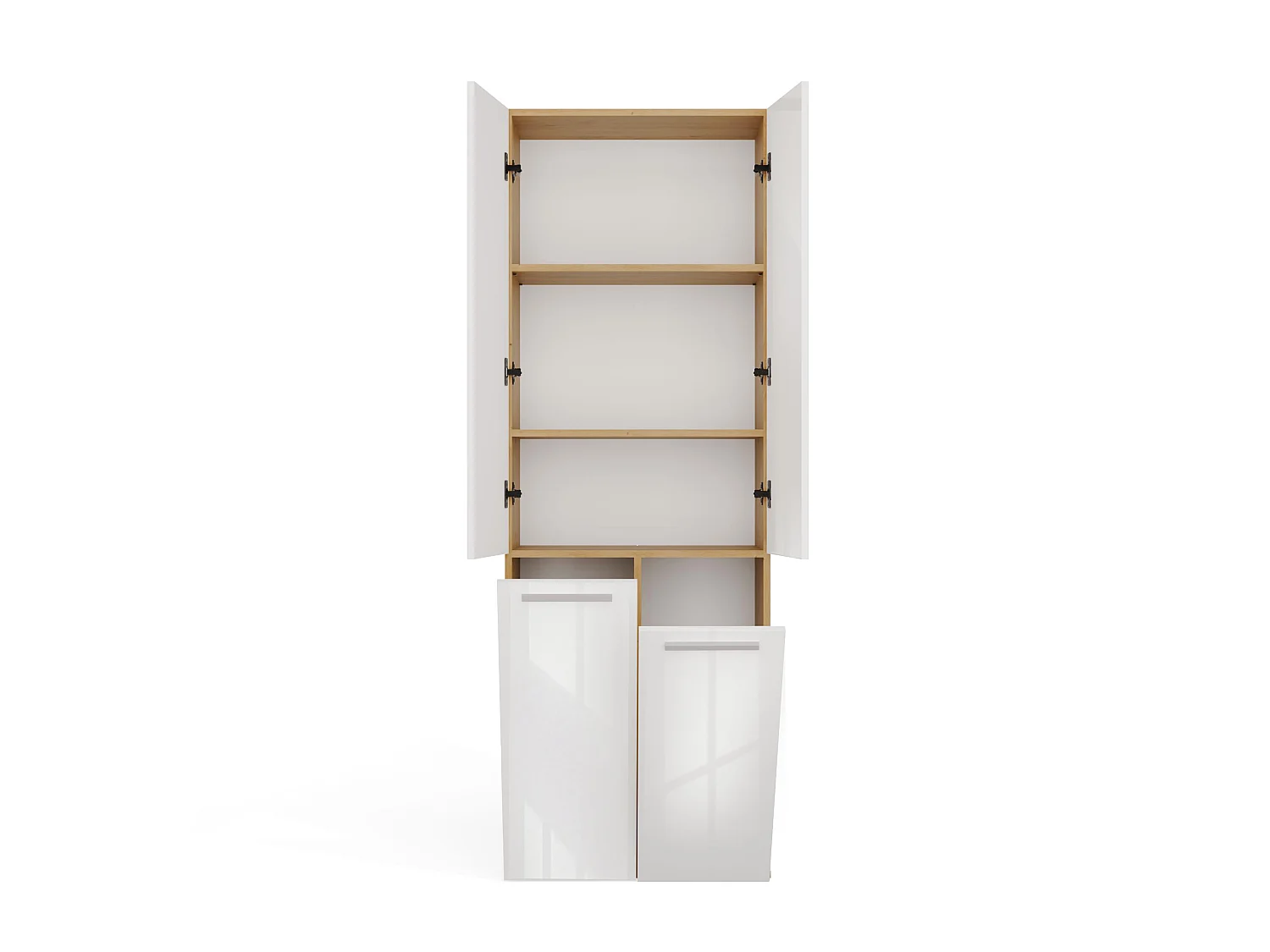 Armadio bagno salvaspazio 60x174 cm con 2 cesti portabiancheria bianco lucido e rovere ABT3