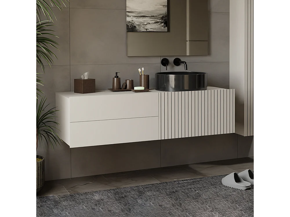 Mobile bagno sospeso 140 cm con anta a ribalta cashmere MLBT3