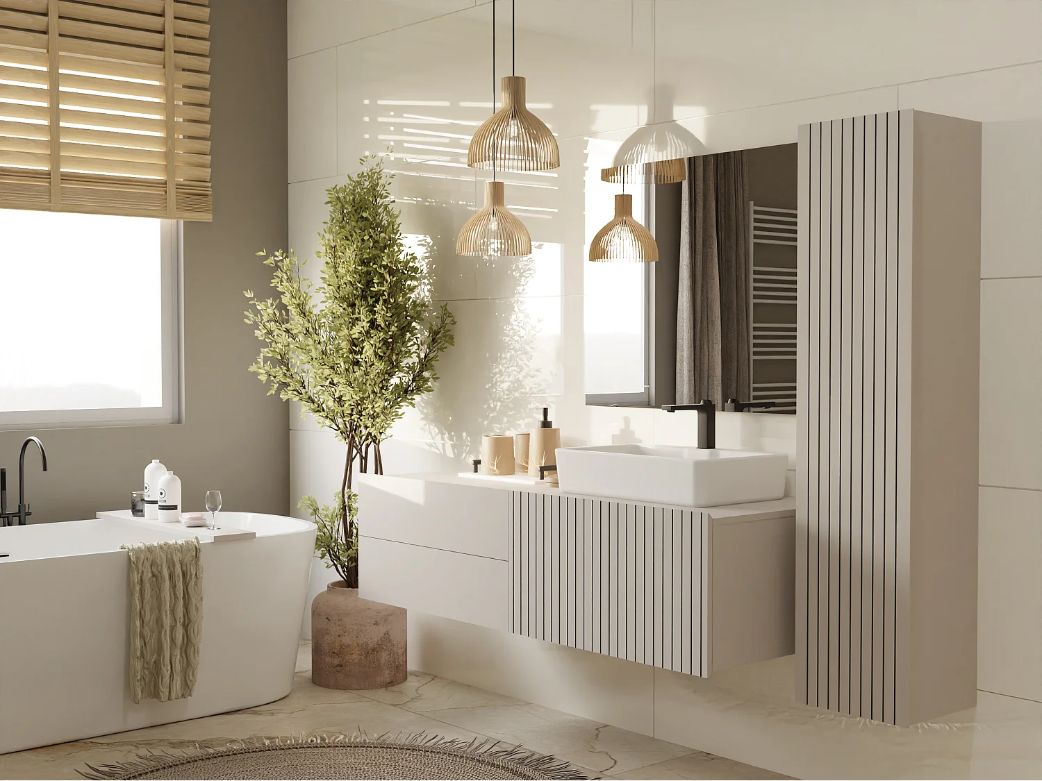 Mobile bagno sospeso 140 cm con anta a ribalta cashmere MLBT3