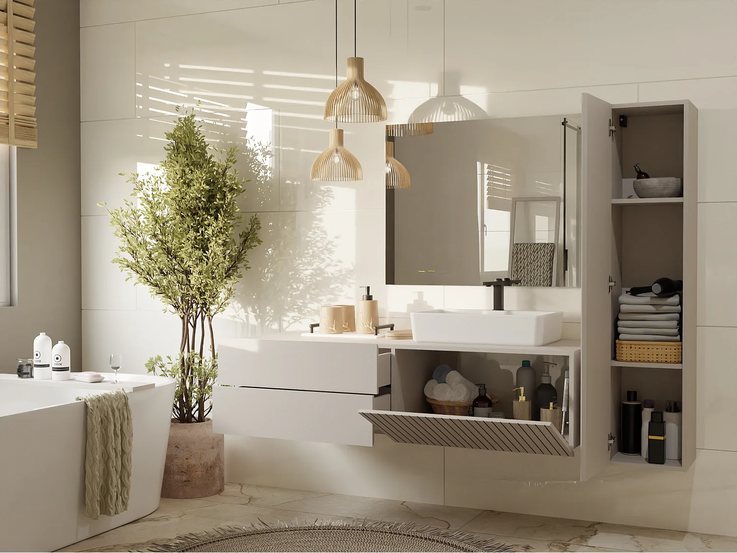 Mobile bagno sospeso 140 cm con anta a ribalta cashmere MLBT3