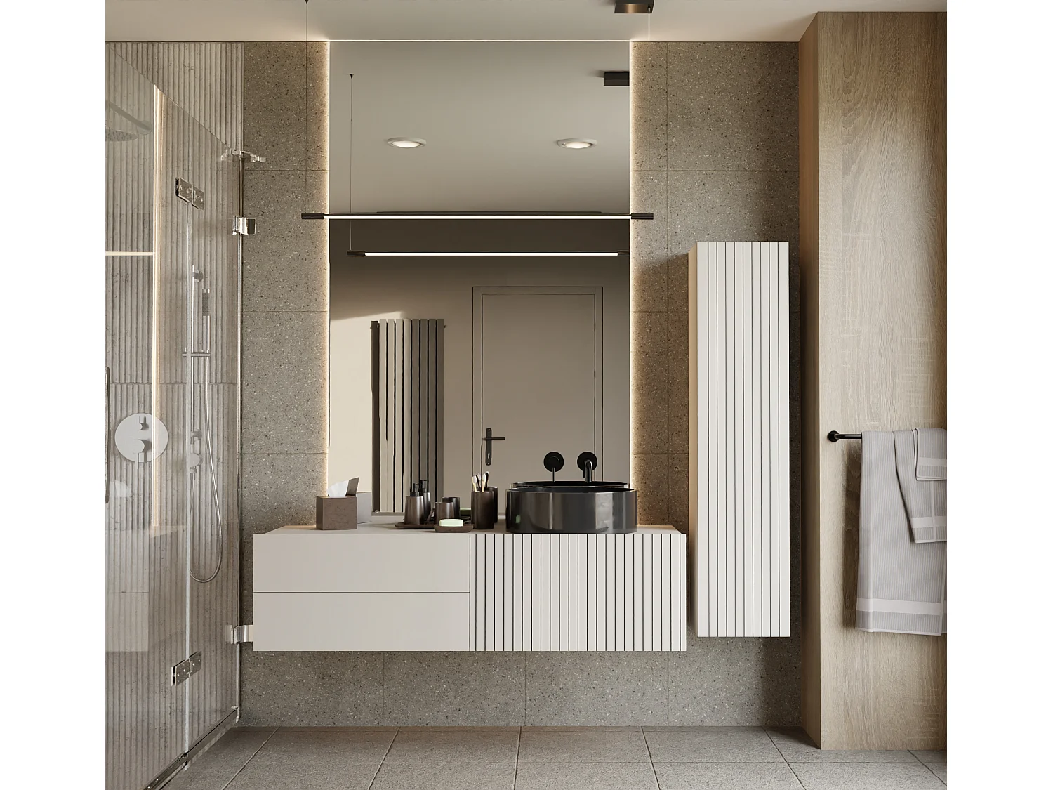 Mobile bagno sospeso 140 cm con anta a ribalta cashmere MLBT3