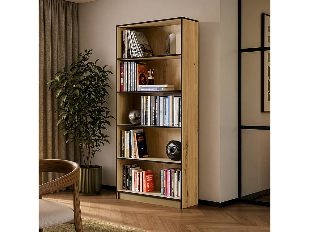 Libreria moderna 80x182x30 cm con 4 ripiani rovere e antracite LBT3
