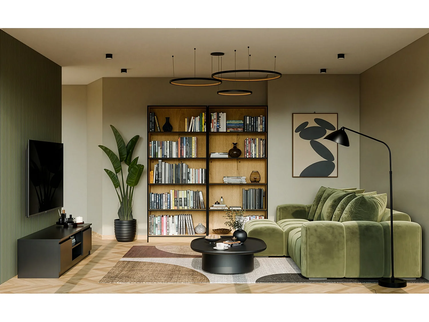 Libreria moderna 80x182x30 cm con 4 ripiani rovere e antracite LBT3