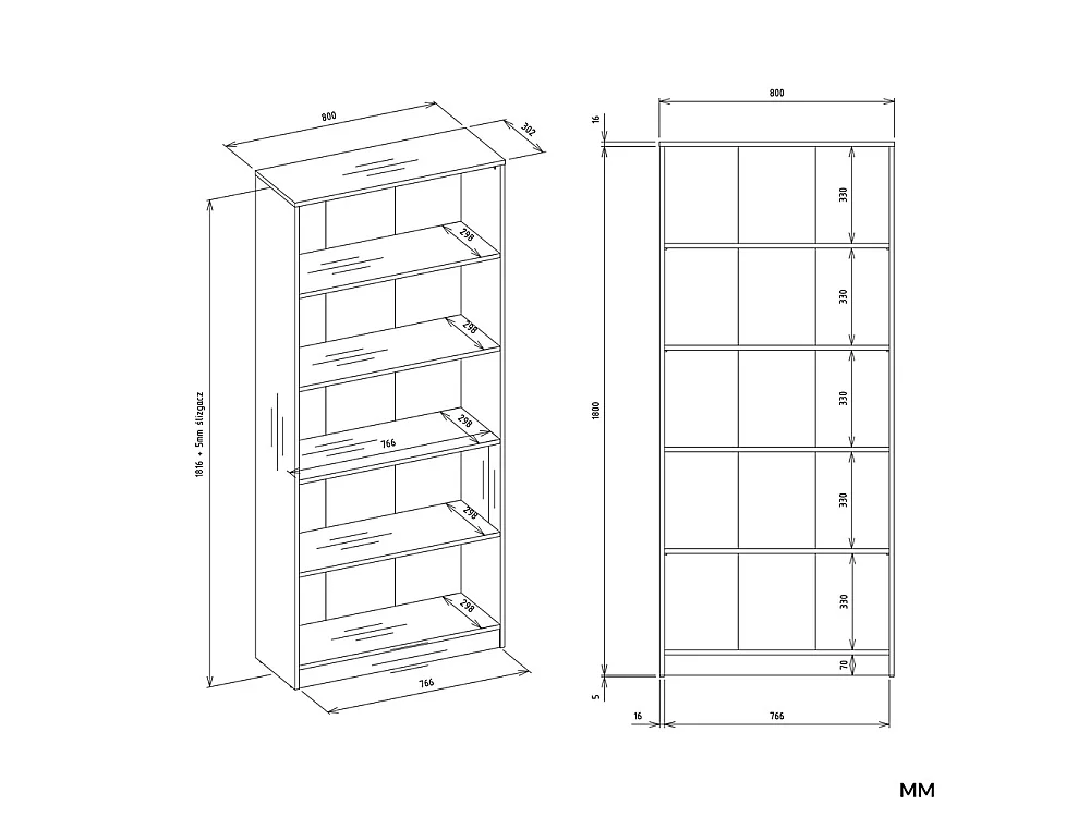 Libreria moderna 80x182x30 cm con 4 ripiani rovere e antracite LBT3