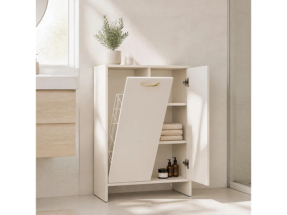 Mobile bagno salvaspazio 66x90 cm a 2 ante con portabiancheria cashmere MBT5