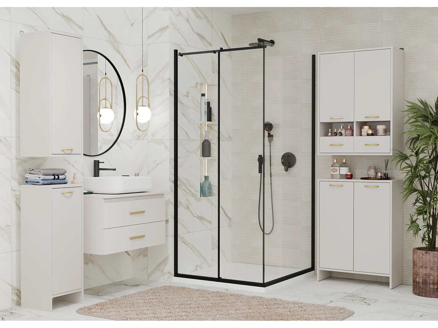 Mobile bagno salvaspazio 66x90 cm a 2 ante con portabiancheria cashmere MBT5